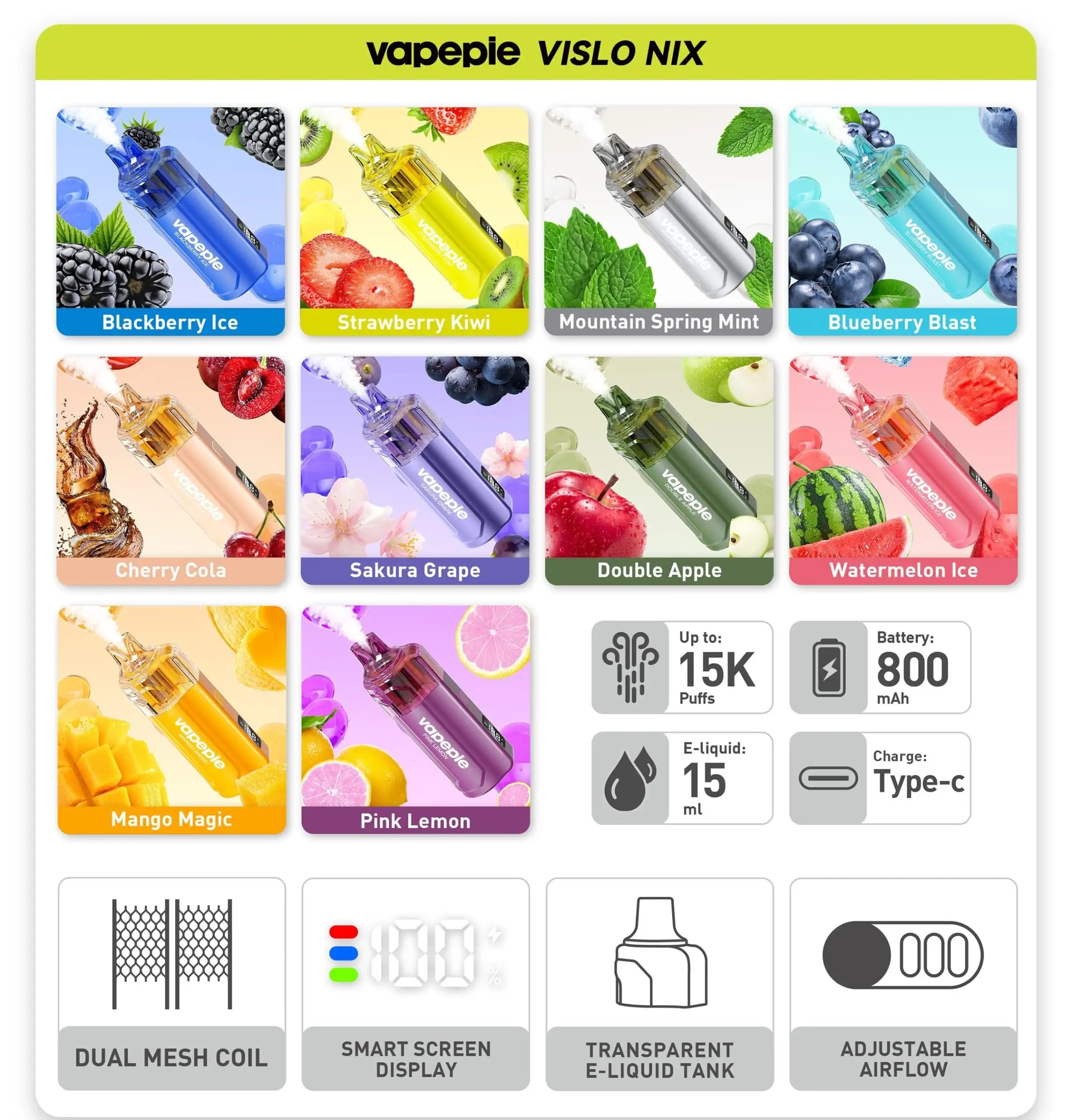 Vapepie-Visio-Nix-口味选择-智能屏显-功能参数