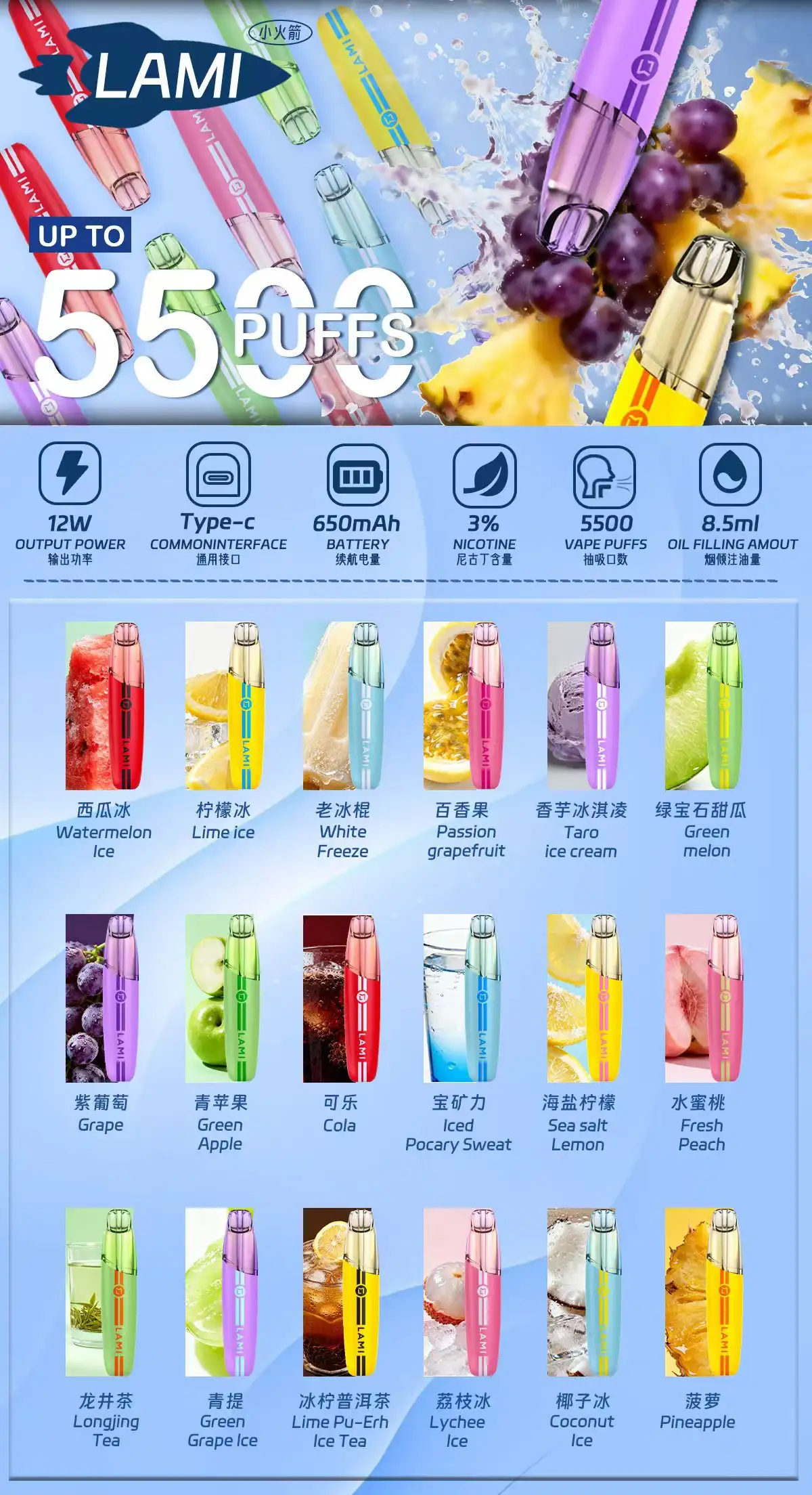 LAMI-SPEED-5500-18种口味-水果冰爽茶饮-完整系列